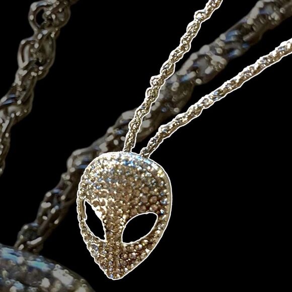 Cosmic Bling Rhinestone Alien Pendant Necklace - Picture 3 of 7